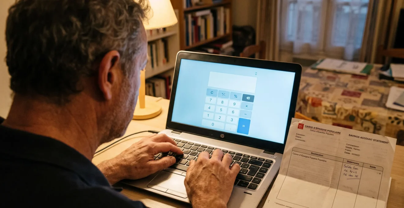 Un homme saisit des montants dans un simulateur de retrait sur son ordinateur portable.